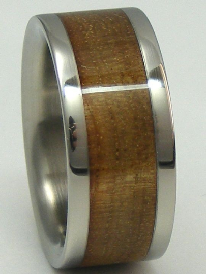 Titanium Wedding Band Inlaid with Curly Pyinma Wood Rings Available for Men or Ladies Size 4 5 6 7 8 9 10 11 12 13 14 15 16 17 Bands