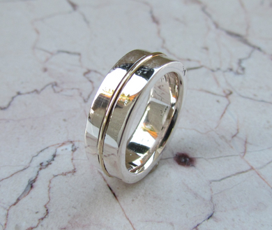 Wedding Band 14kt Solid Yellow Gold & Sterling Silver 925 Custom Made Rings Designed For Men or Womens Size 4 5 6 7 8 9 10 11 12 13 14 15