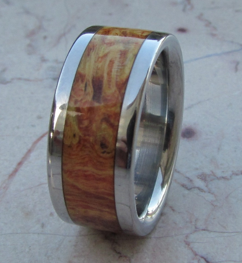 Titanium Ring Box Elder Burl Wood Mens or Ladies Wedding Band in sizes 4-17 HandCrafted
