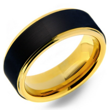 Black Tungsten Ring with IP Gold Inside & Edges Yellow Gold Plated 8MM Wedding Band Men Women Size 8 9 10 11 12 13