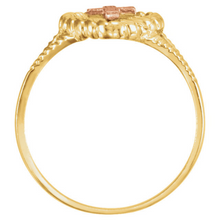 Heart & Cross Ring Religious Jewelry Ladies 14kt Yellow Gold and Rose Gold Ring Size 3 4 5 6 7 8 9 Plus Half and 1/4 Sizes