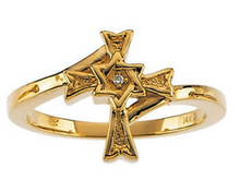 Star of David Cross Ring 14kt Yellow Gold or 14kt White Gold Design with a Diamond Size 3 4 5 6 7 8 9 Plus Half and 1/4 Sizes