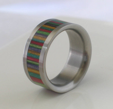 Custom Made Rainbow Dymond Wood Titanium Band Wooden Commitment Ring Hand Made Wedding Band Available in sizes 4-17 Gay Lesbian Pride