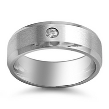 Silver Wedding Band Sterling 925 Round Brilliant Cut Diamond .10pts Polished & Satin Finish 8mm Custom Made Size 5 6 7 8 9 10 11 12 13 14 15