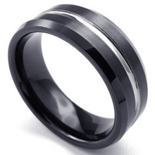 Black & Silver Tungsten Ring 8mm Band Single Row High Polish Finish Beveled Edge Design Sizes 8 9 10 11 12 13
