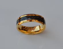 Tungsten 18kt Rose or Yellow Gold Plated Carbon Fiber Inlay Beveled Edges 8MM Wedding Band Men Women Sz 5 6 7 8 9 10 11 12 13 14 1/2 Sizes