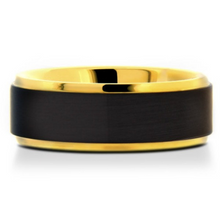Black Tungsten Ring with IP Gold Inside & Edges Yellow Gold Plated 8MM Wedding Band Men Women Size 8 9 10 11 12 13