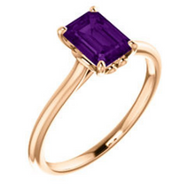 Amethyst Emerald Cut 7x5 Heart Ring Design 14kt White / Yellow and Rose Gold HandCrafted 7x5 Gemstone Sz 4 5 6 7 8 9 10 Half & 1/4 Sizes